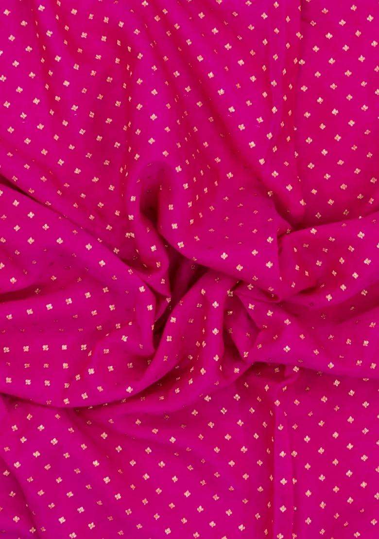 Hot Pink Handloom Banarasi Khaddi Georgette Silk Saree With Contrast Border With Buttas And Brocade Design For Women - Indya