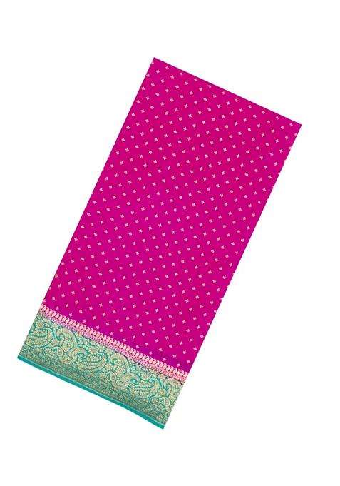 Hot Pink Handloom Banarasi Khaddi Georgette Silk Saree With Contrast Border With Buttas And Brocade Design For Women