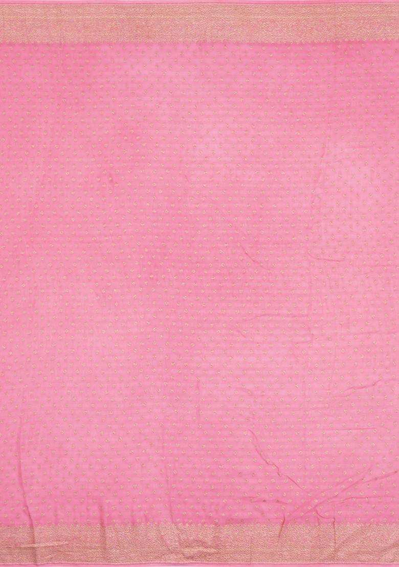 Dark Maroon Handloom Banarasi Khaddi Georgette Silk Saree With Contrast Border With Buttas And Brocade Design For Women - Indya