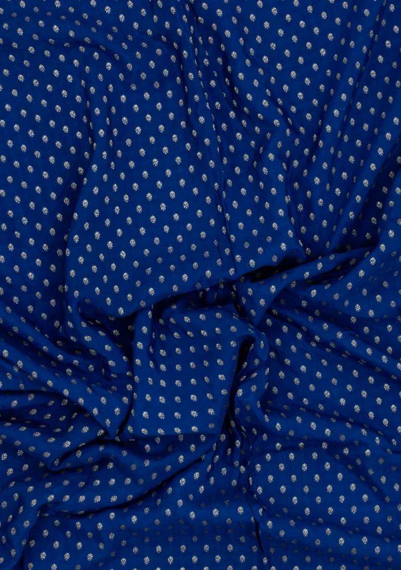 Blue Handloom Banarasi Khaddi Georgette Silk Saree With Contrast Border With Buttas And Brocade Design For Women - Indya