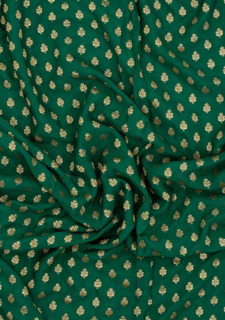 Green Handloom Banarasi Khaddi Georgette Silk Saree With Floral Motifs With Buttas And Brocade Design For Women - Indya
