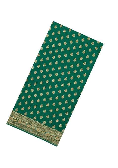 Green Handloom Banarasi Khaddi Georgette Silk Saree With Floral Motifs With Buttas And Brocade Design For Women