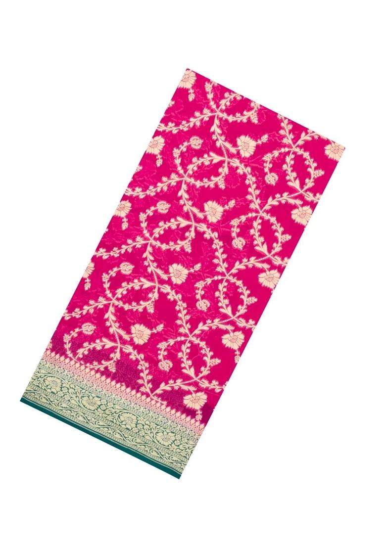 Pink Handloom Banarasi Khaddi Georgette Silk Saree With Contrast Border With Buttas And Brocade Design For Women - Indya