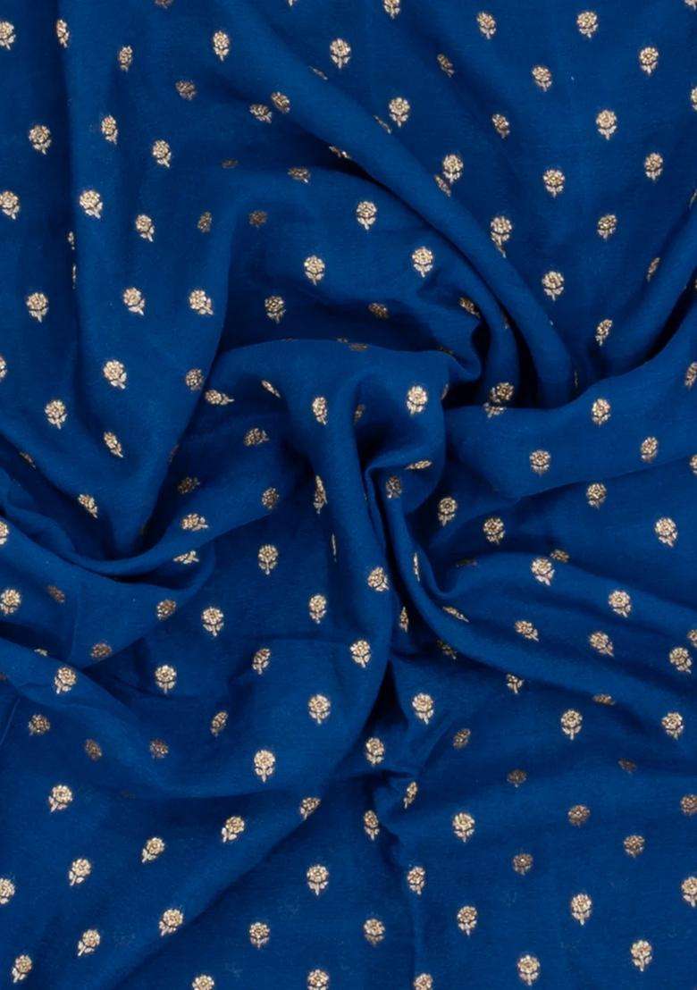 Indigo Handloom Banarasi Khaddi Georgette Silk Saree With Floral Motifs With Buttas And Brocade Design For Women - Indya