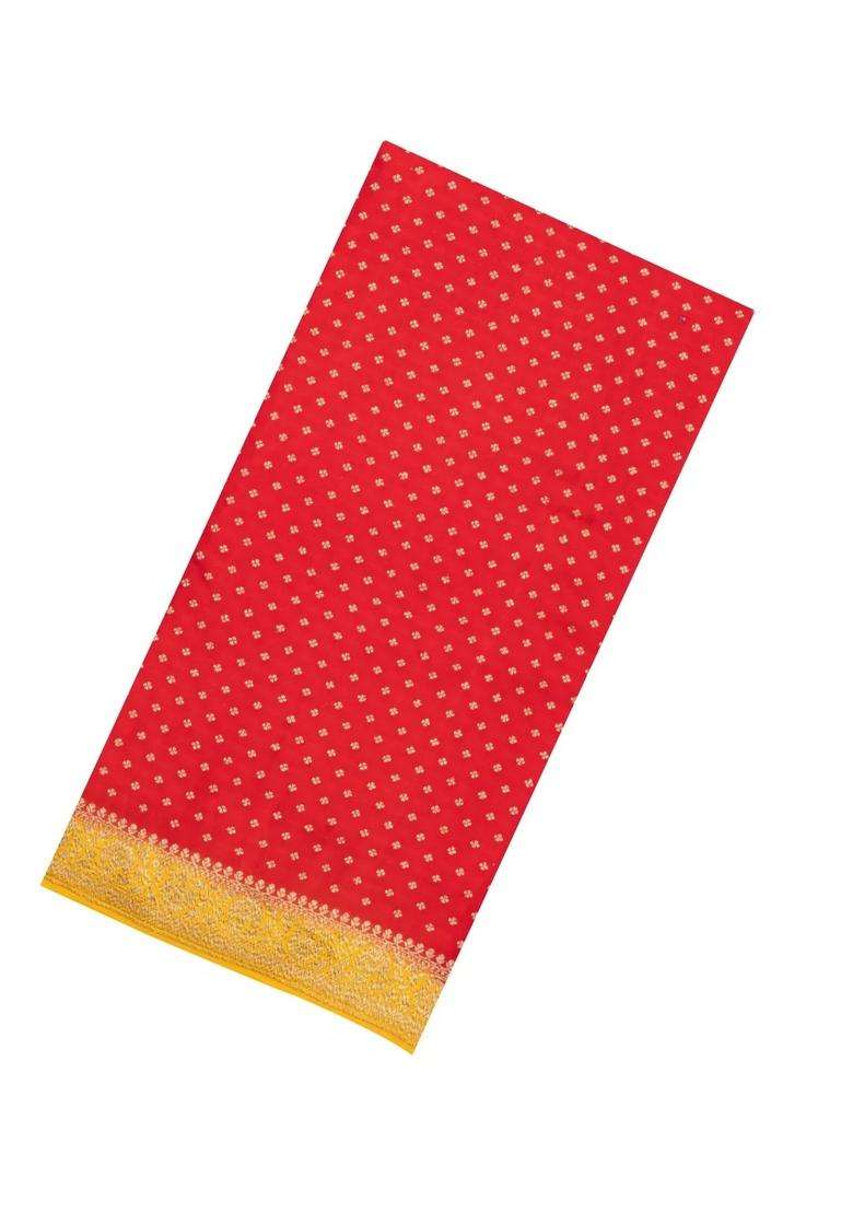 Red Handloom Banarasi Khaddi Georgette Silk Saree With Contrast Border With Buttas And Brocade Design For Women - Indya