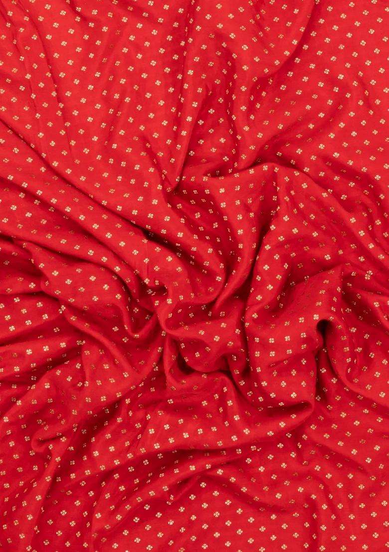 Red Handloom Banarasi Khaddi Georgette Silk Saree With Contrast Border With Buttas And Brocade Design For Women - Indya