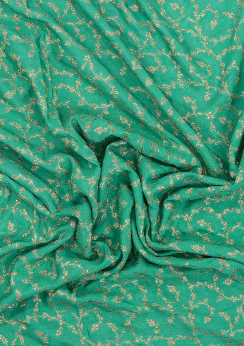 Aquamarine Handloom Banarasi Khaddi Georgette Silk Saree With Contrast Border With Buttas And Brocade Design For Women - Indya