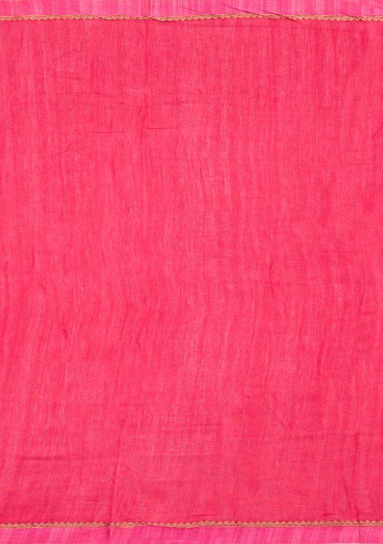 Red Printed Chanderi Cotton Saree With Bird Motifs For Women - Indya