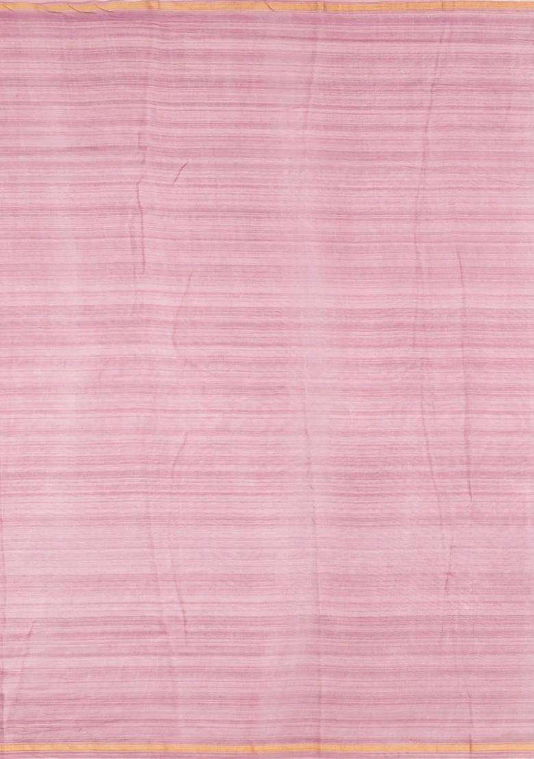 Pink Printed Chanderi Cotton Saree With Floral Motifs For Women - Indya
