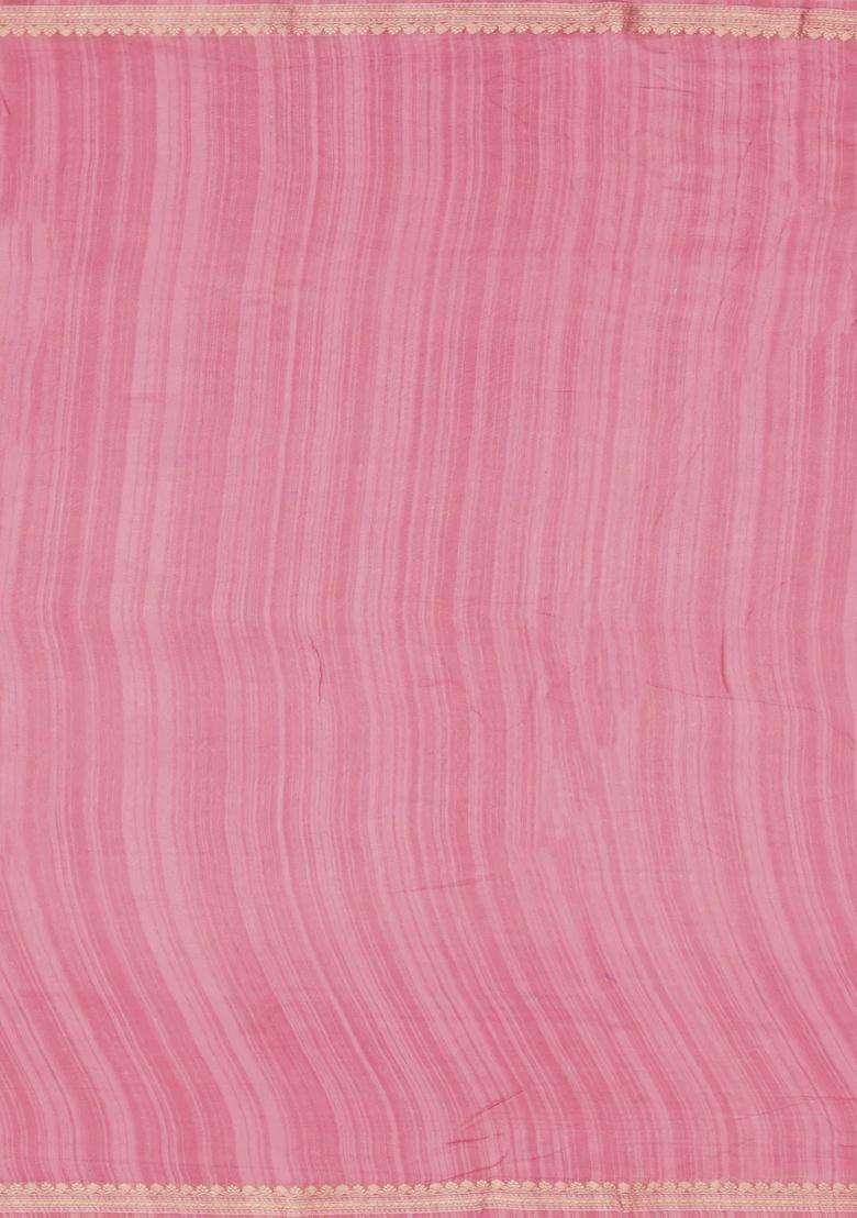 Dusty Peach Printed Chanderi Cotton Saree With Floral Motifs For Women - Indya