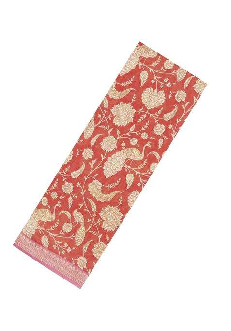 Dusty Peach Printed Chanderi Cotton Saree With Floral Motifs For Women