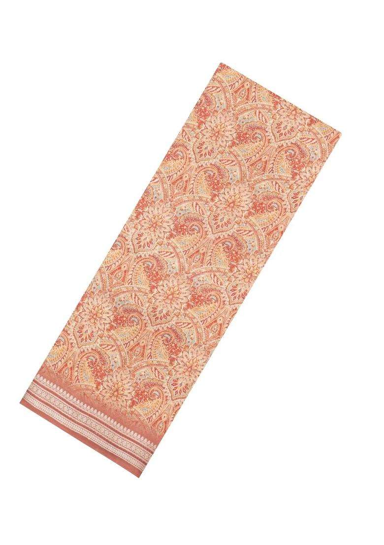 Dusty Peach Printed Chanderi Cotton Saree With Floral Motifs For Women - Indya