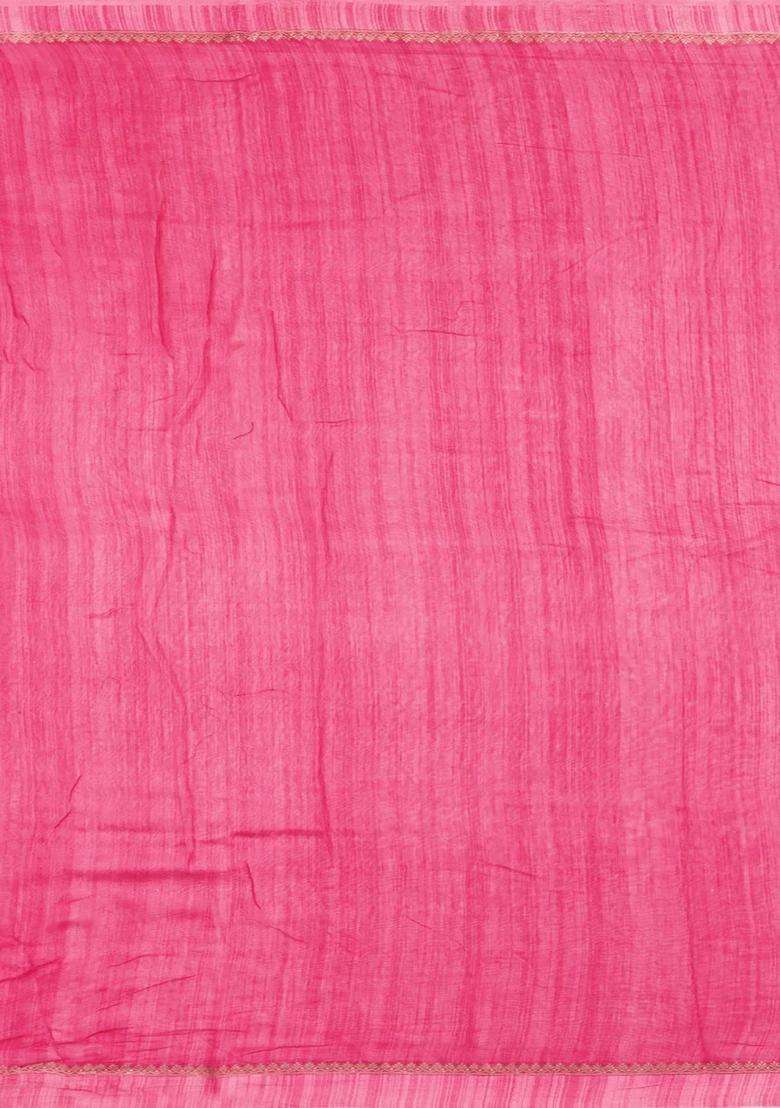 Burgundy Printed Chanderi Cotton Saree With Floral Motifs For Women - Indya