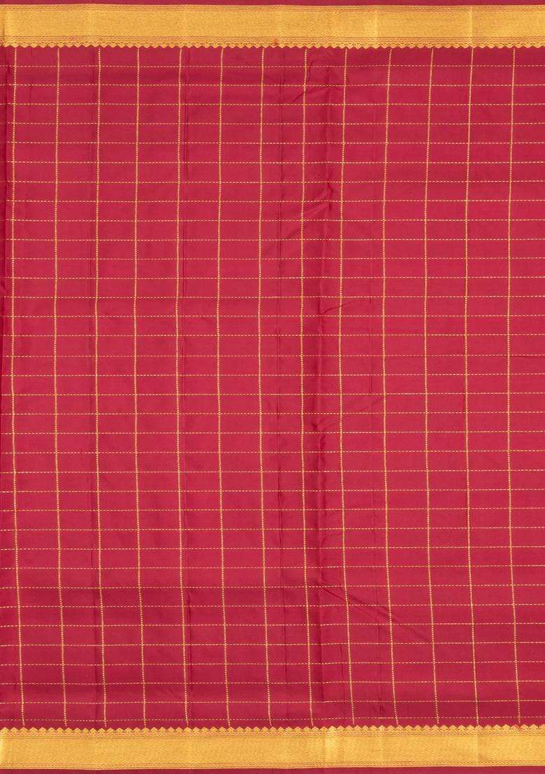 Multi Color Handloom Kanchipuram 9 Yards Silk Saree With Checks Buttas With Buttas And Brocade Design For Women - Indya
