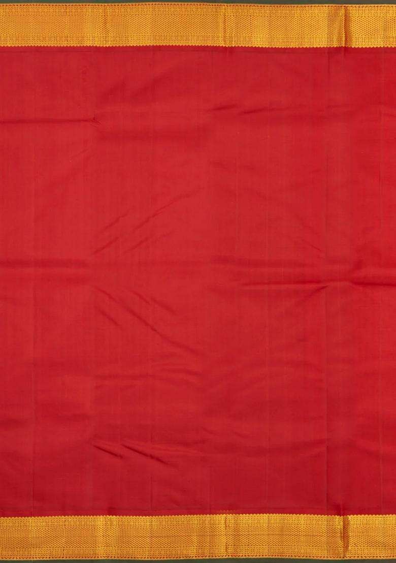 Mustard Handloom Korvai Kanchipuram Silk Saree With Buttas With Korvai And Temple Border Design For Women - Indya