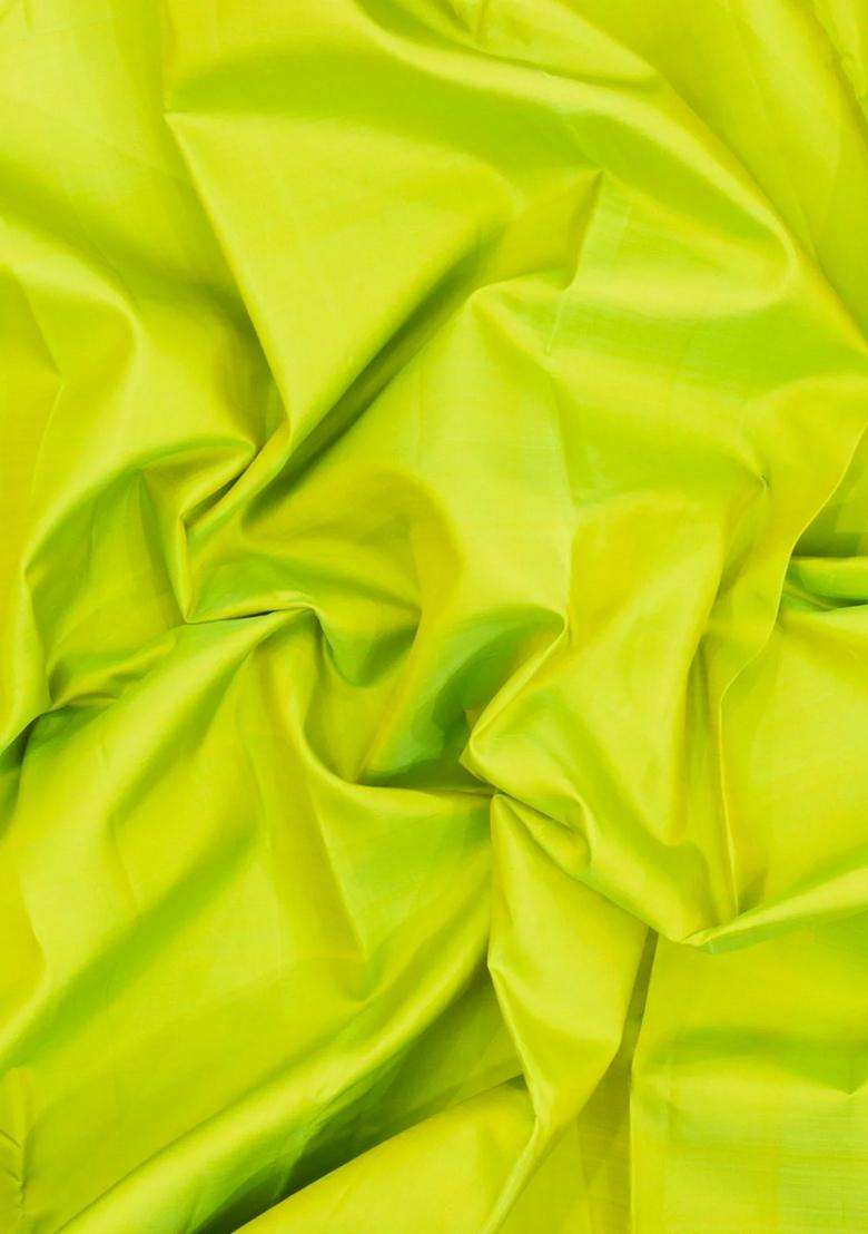 Neon Green Handloom Korvai Kanchipuram Silk Saree With Contrast Border With Korvai And Temple Border Design For Women - Indya