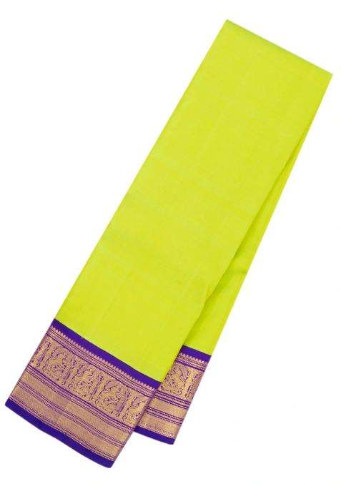 Neon Green Handloom Korvai Kanchipuram Silk Saree With Contrast Border With Korvai And Temple Border Design For Women