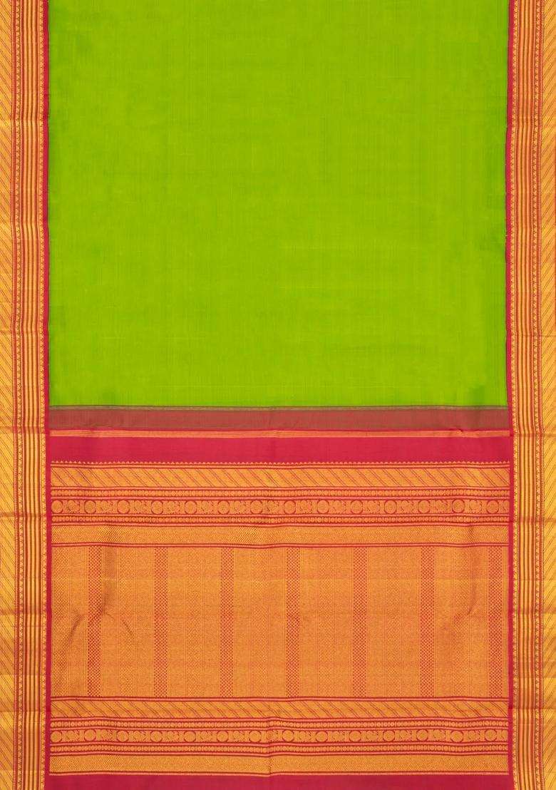 Light Green Handloom Korvai Kanchipuram Silk Saree With Contrast Border With Korvai And Temple Border Design For Women - Indya