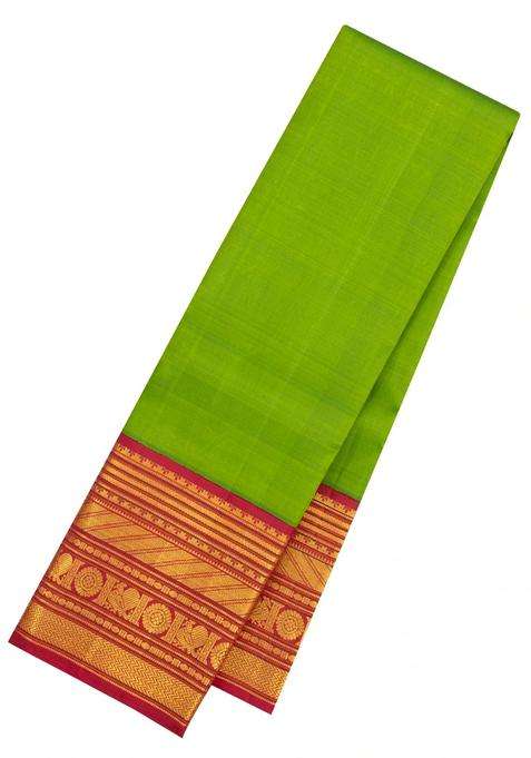 Light Green Handloom Korvai Kanchipuram Silk Saree With Contrast Border With Korvai And Temple Border Design For Women