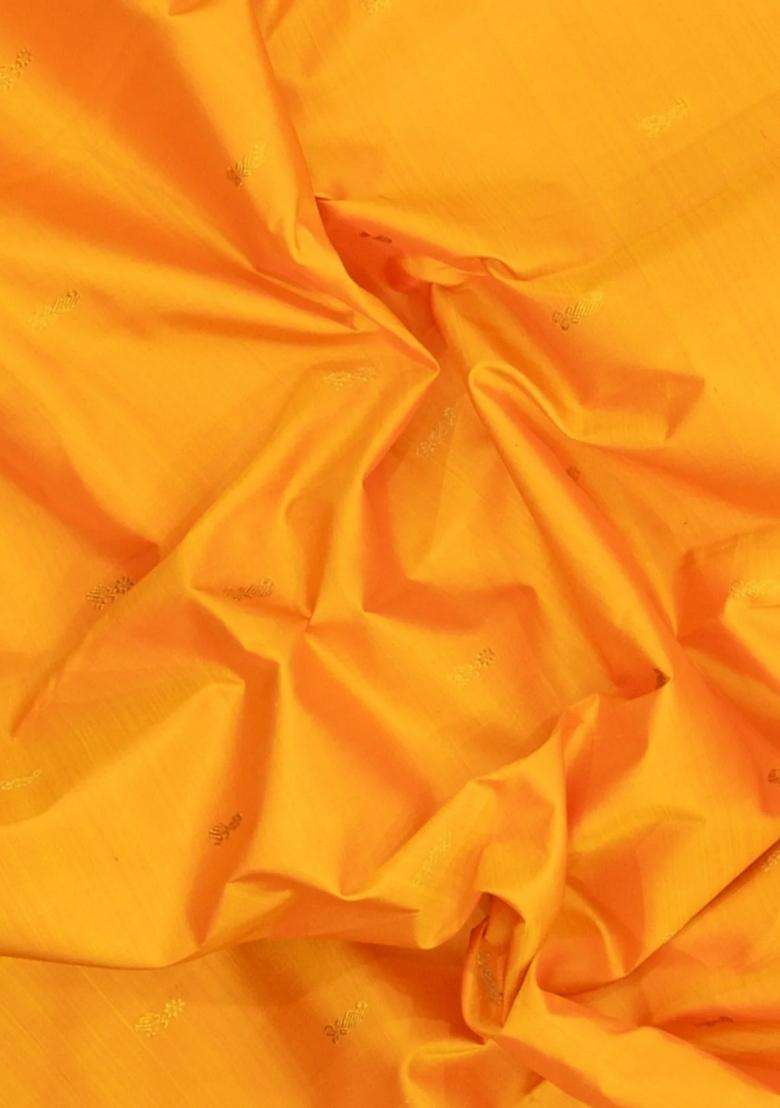 Mango Yellow Handloom Korvai Kanchipuram Silk Saree With Buttas With Korvai And Temple Border Design For Women - Indya