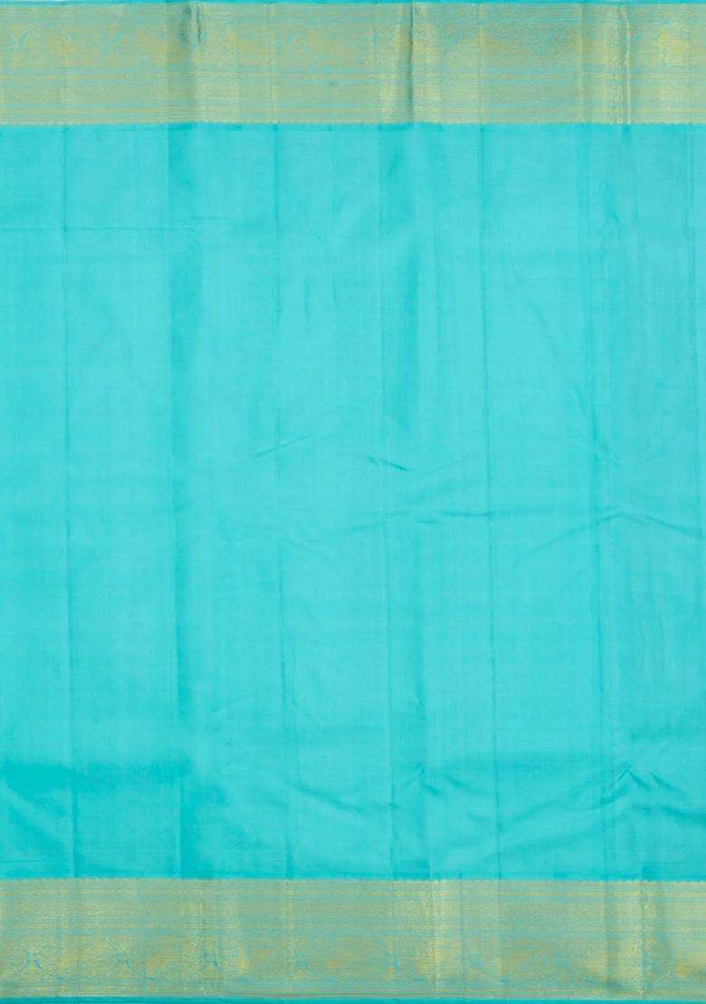 Dark Blue Handloom Korvai Kanchipuram Silk Saree With Buttas With Korvai And Temple Border Design For Women - Indya
