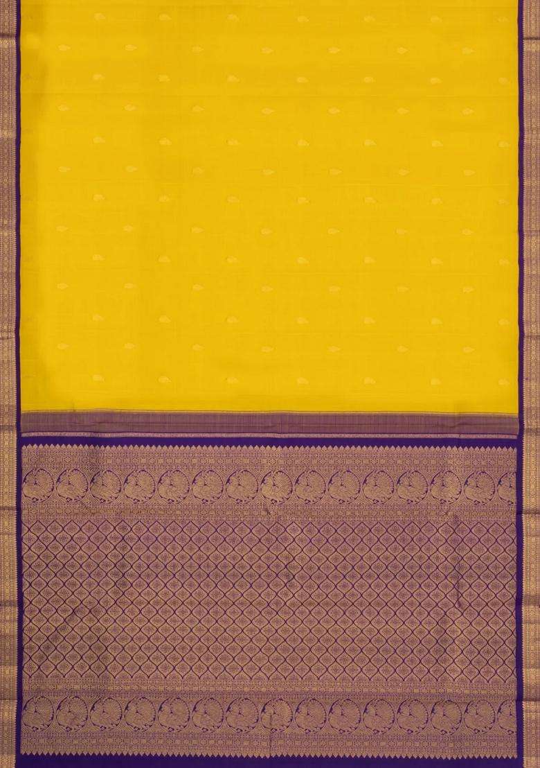 Lime Yellow Lemon Yellow Handloom Korvai Kanchipuram Silk Saree With Buttas With Korvai And Temple Border Design For Women - Indya