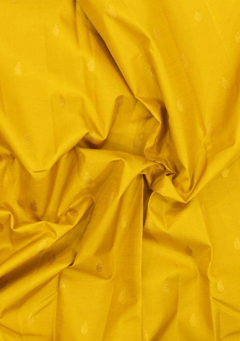 Lime Yellow Lemon Yellow Handloom Korvai Kanchipuram Silk Saree With Buttas With Korvai And Temple Border Design For Women - Indya