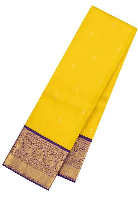 Lime Yellow Lemon Yellow Handloom Korvai Kanchipuram Silk Saree With Buttas With Korvai And Temple Border Design For Women