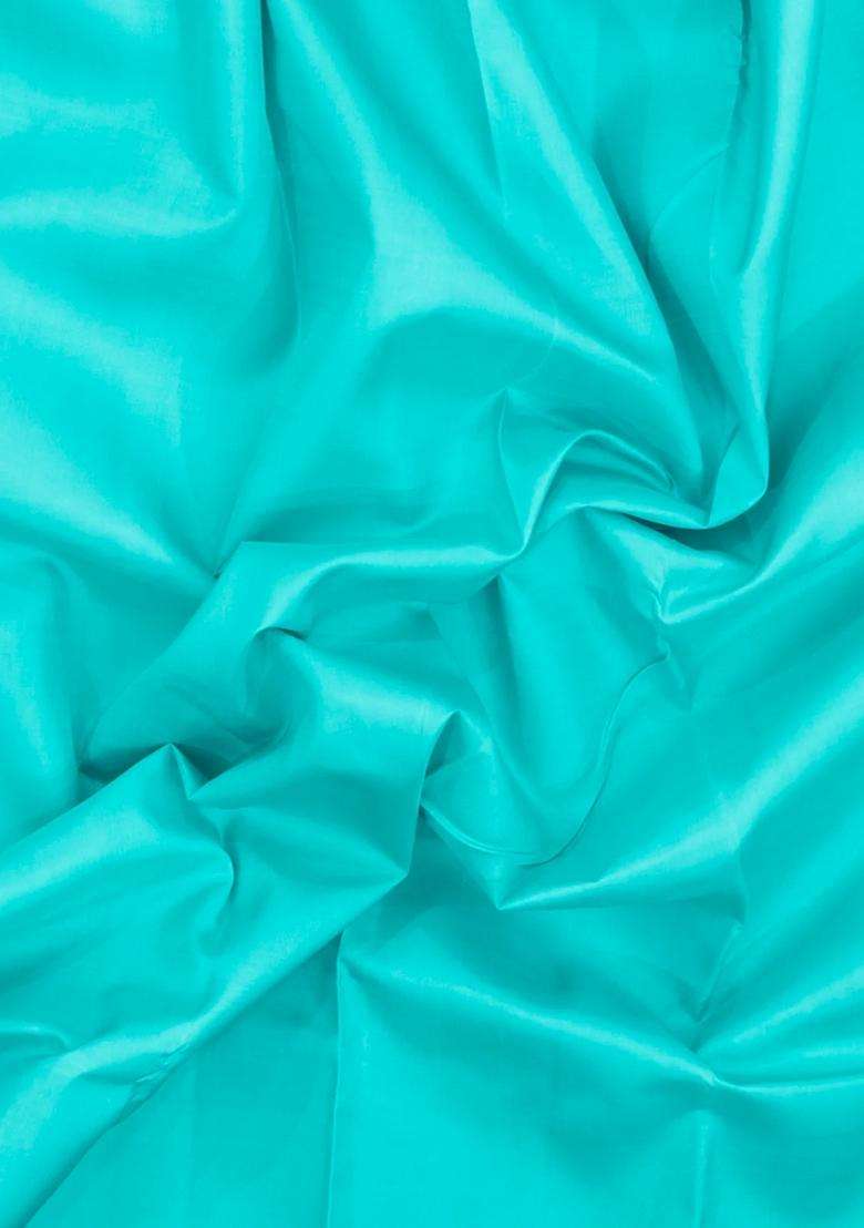 Turquoise Handloom Korvai Kanchipuram Silk Saree With Contrast Border With Korvai And Temple Border Design For Women - Indya