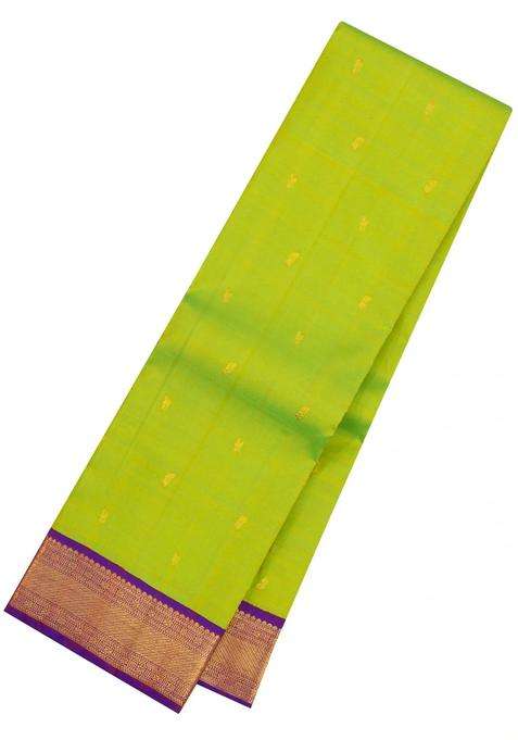 Neon Green Handloom Korvai Kanchipuram Silk Saree With Buttas With Korvai And Temple Border Design For Women