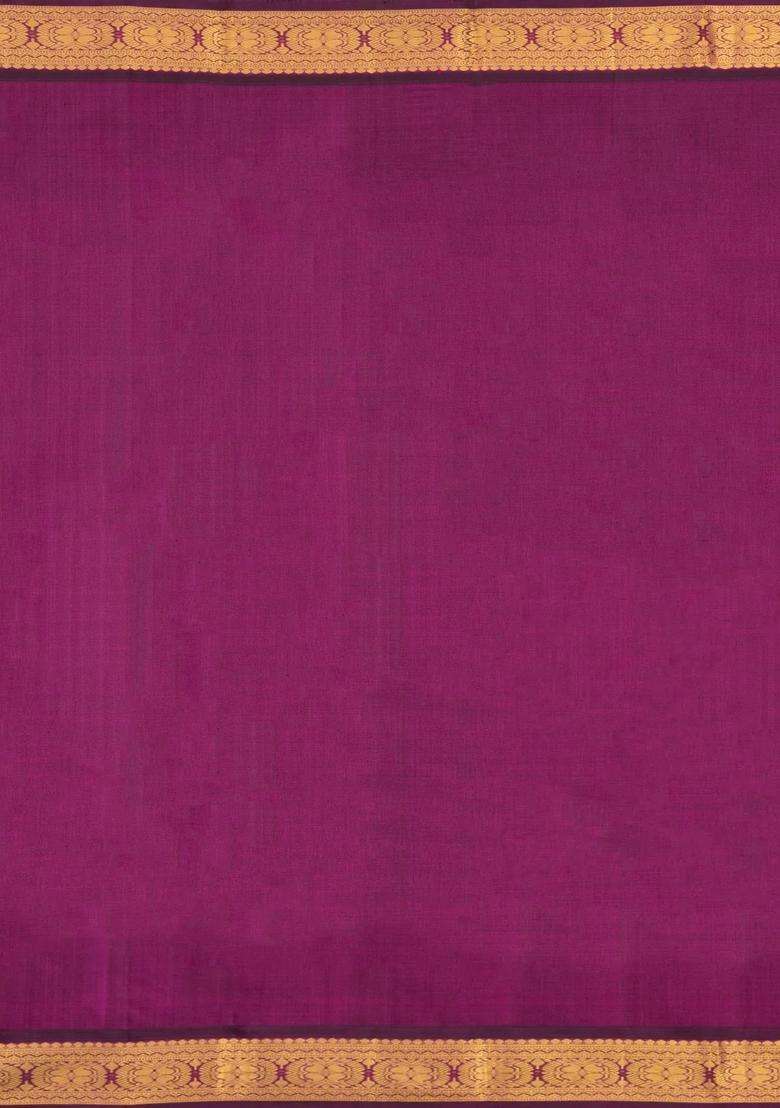 Light Peach Handloom Korvai Kanchipuram Silk Saree With Buttas With Korvai And Temple Border Design For Women - Indya
