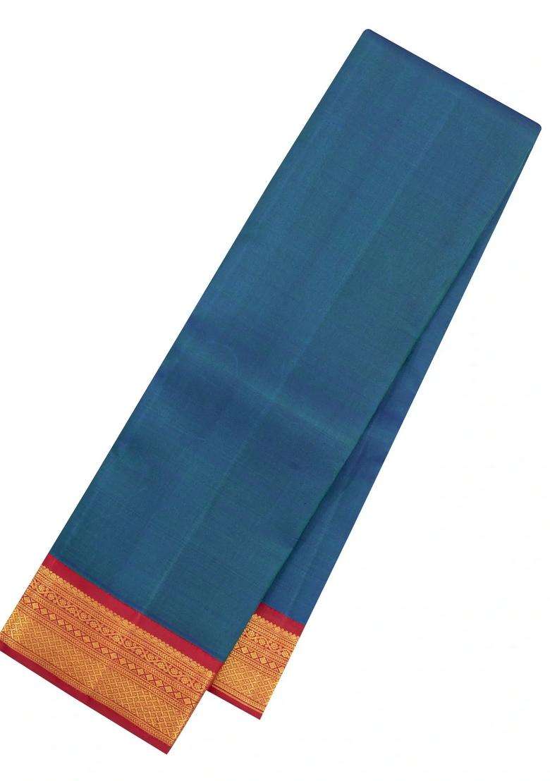 Dark Blue Handloom Kanchipuram Silk Saree With Contrast Border With Traditional Woven Design For Women - Indya