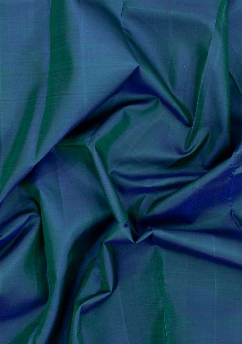Dark Blue Handloom Kanchipuram Silk Saree With Contrast Border With Traditional Woven Design For Women - Indya
