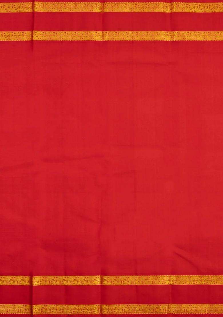 Multi Colour Handloom Korvai Kanchipuram Silk Saree With Checks With Korvai And Temple Border Design For Women - Indya