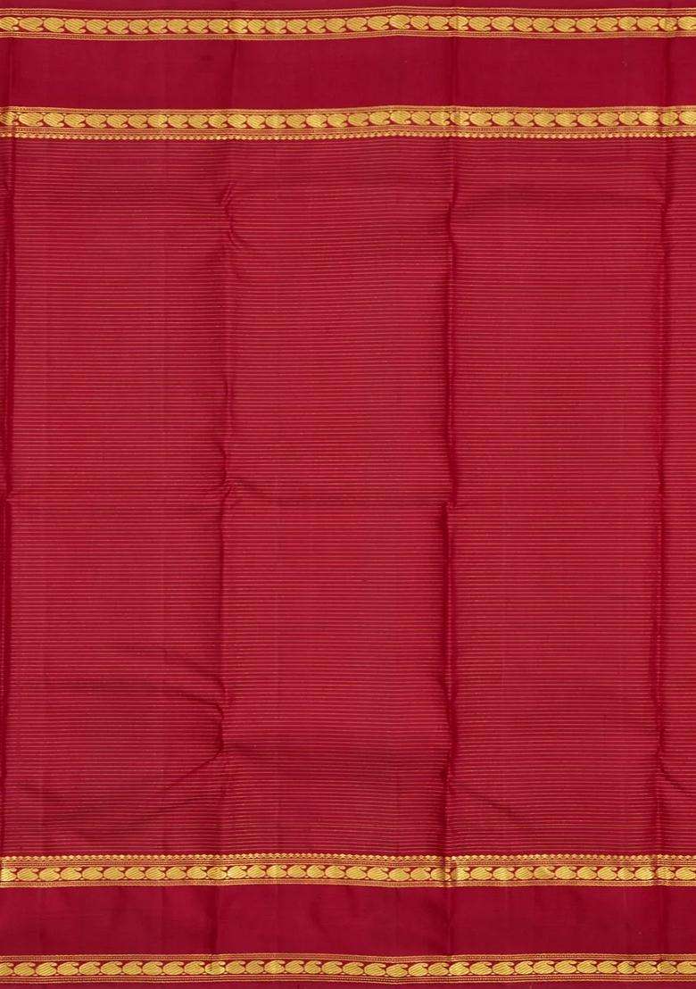 Crimson Handloom Kanchipuram Silk Saree With Zari Checks With Checks And Stripes Design For Women - Indya