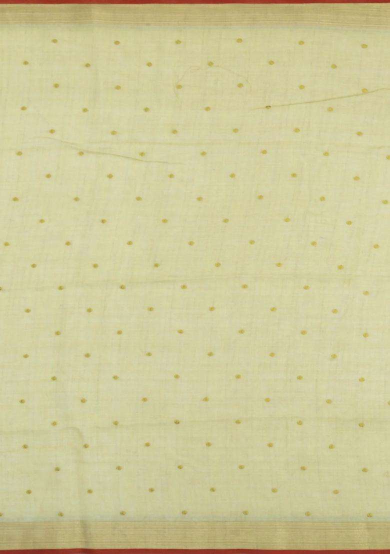 Cardamom Green Embroidered Linen Saree With Floral Motifs For Women - Indya