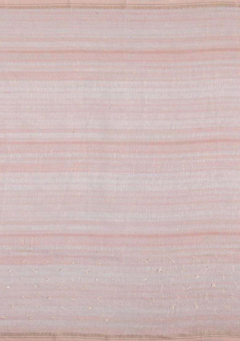 Multicolor Handloom Linen Saree With Embroidered Floral Motifs For Women - Indya