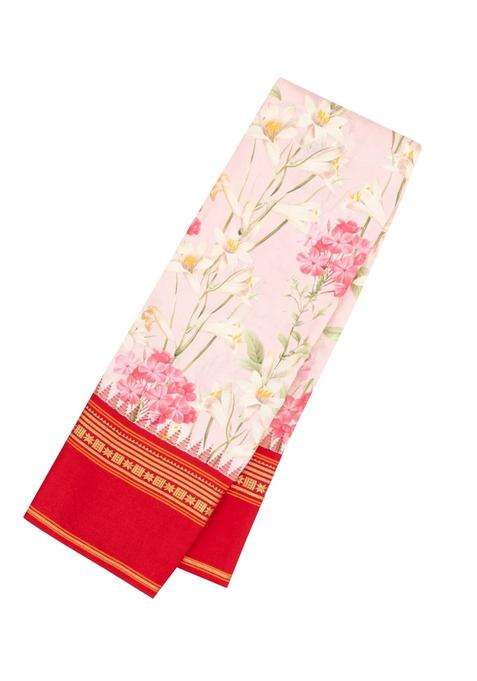Baby Pink Handloom Kanchipuram Silk Saree With Printed Floral Motifs For Women