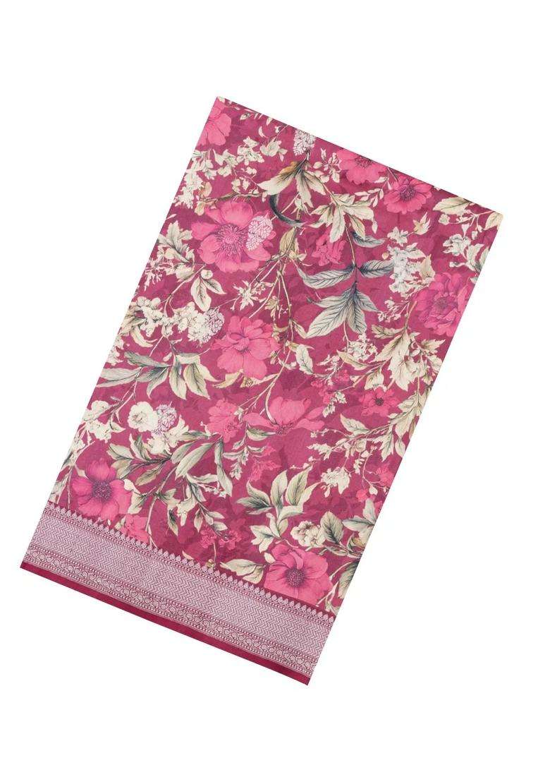 Dusty Pink Handloom Silk Saree With Printed Floral Motifs For Women - Indya