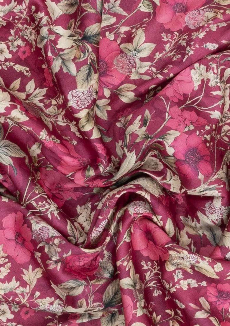Dusty Pink Handloom Silk Saree With Printed Floral Motifs For Women - Indya