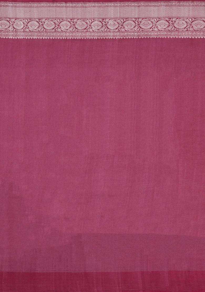 Dusty Pink Handloom Silk Saree With Printed Floral Motifs For Women - Indya