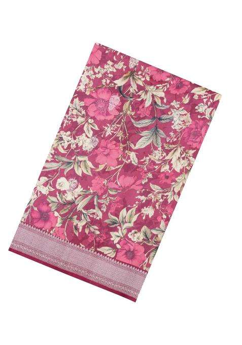 Dusty Pink Handloom Silk Saree With Printed Floral Motifs For Women