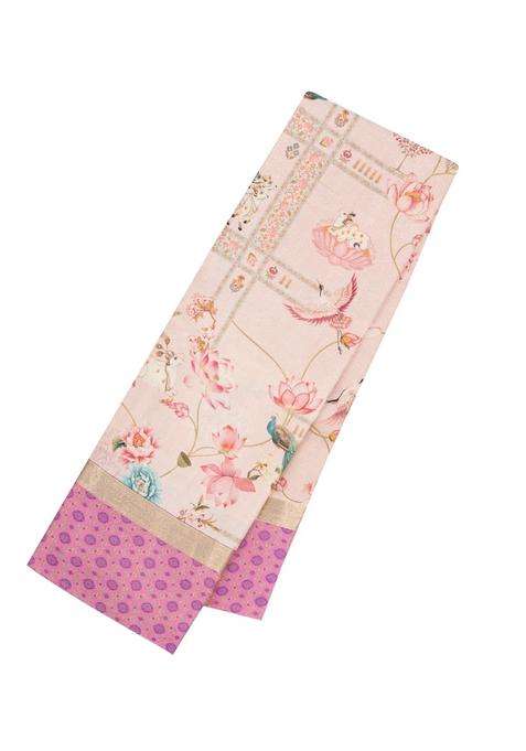 Light Peach Handloom Silk Saree With Printed Floral Motifs For Women