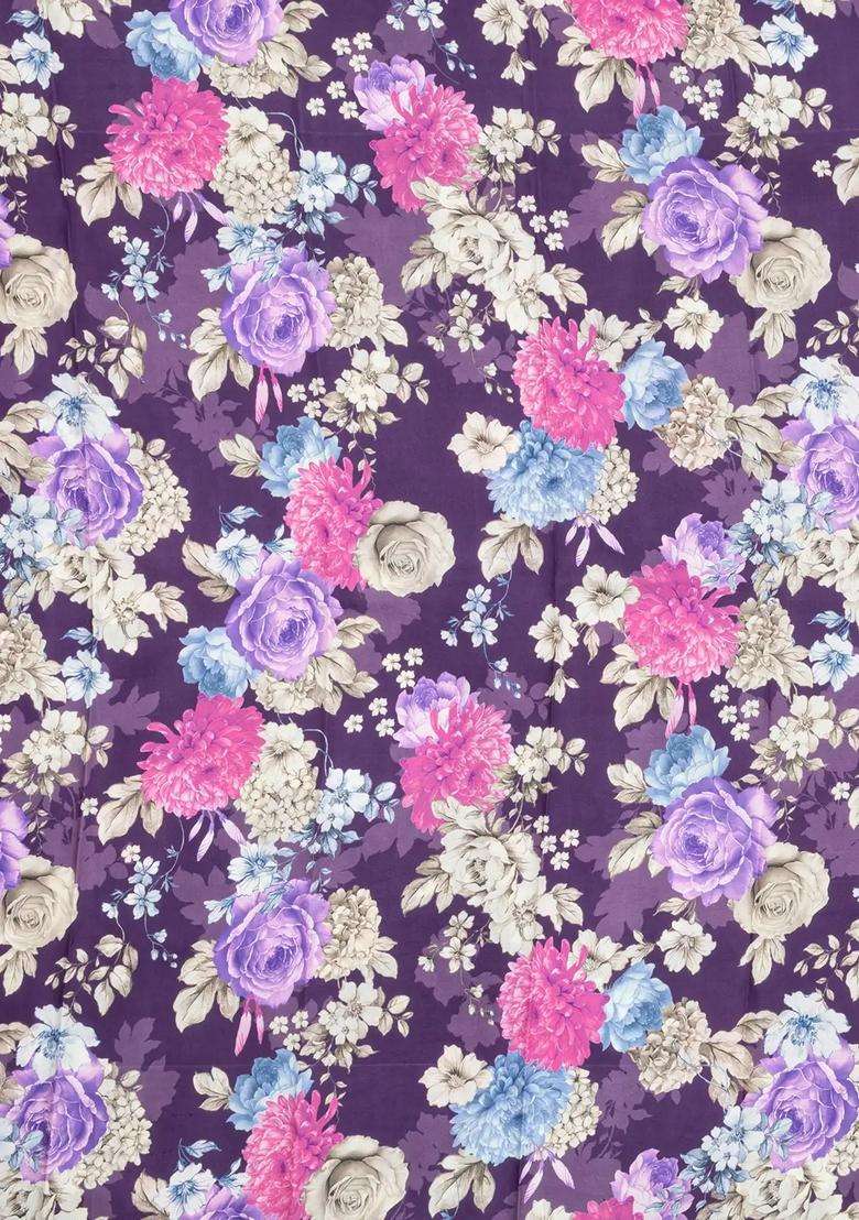 Dark Purple Handloom Silk Saree With Printed Floral Border For Women - Indya