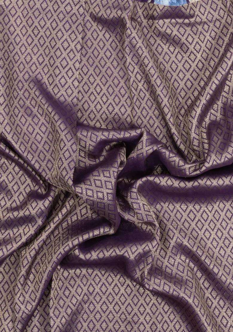 Dark Purple Handloom Silk Saree With Printed Floral Border For Women - Indya