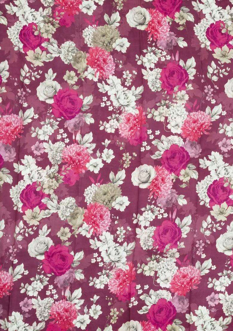 Burgundy Burugndy Handloom Silk Saree With Printed Floral Border For Women - Indya