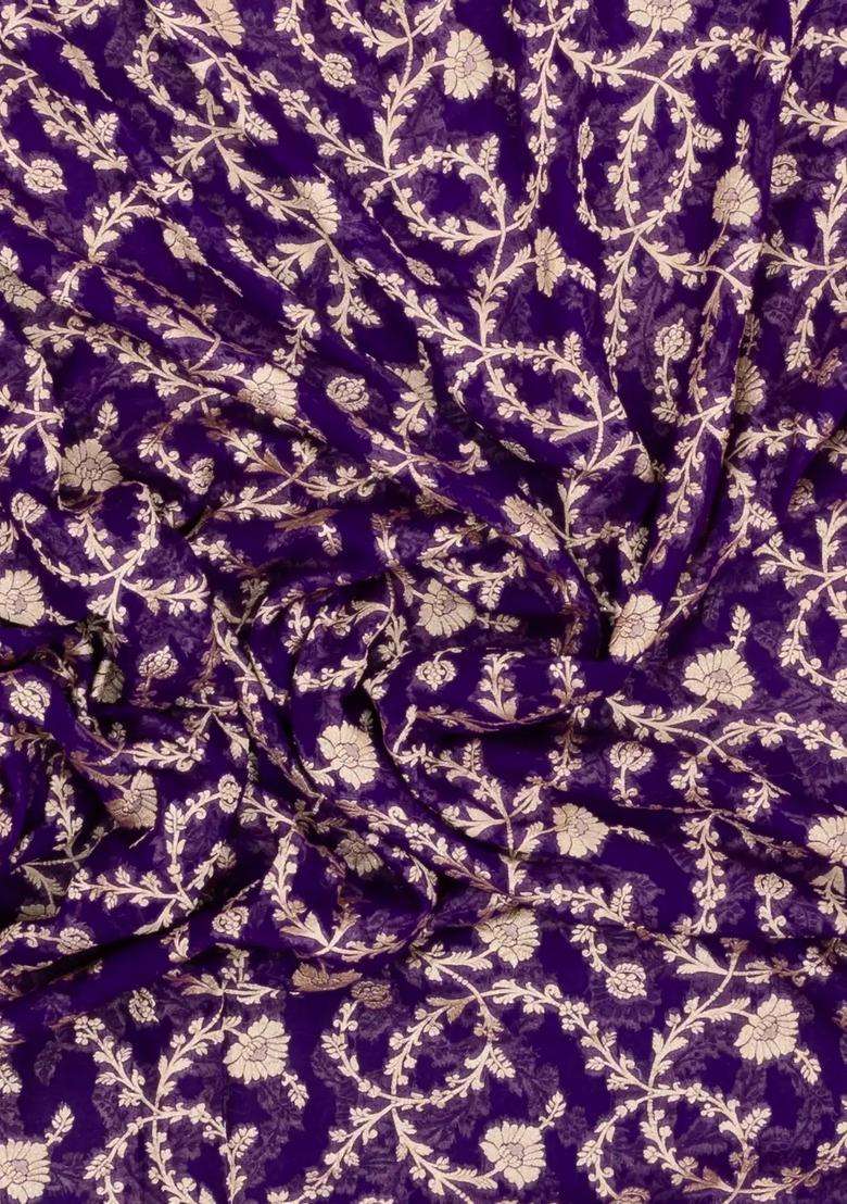 Purple Handloom Banarasi Khaddi Georgette Silk Saree With Contrast Border With Buttas And Brocade Design For Women - Indya