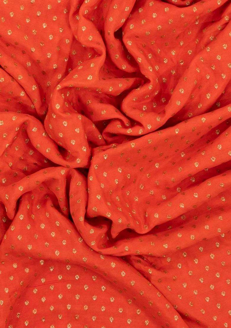 Red Handloom Banarasi Khaddi Georgette Silk Saree With Contrast Border With Buttas And Brocade Design For Women - Indya