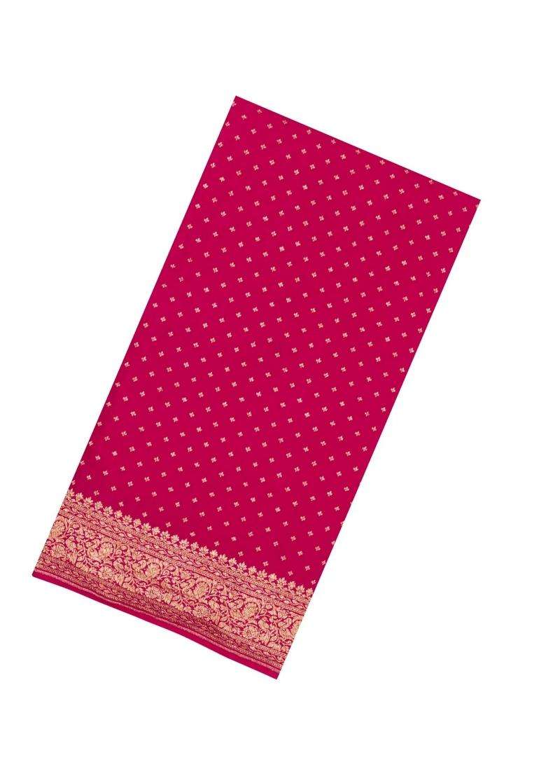 Pink Handloom Banarasi Khaddi Georgette Silk Saree With Zari Border With Buttas And Brocade Design For Women - Indya