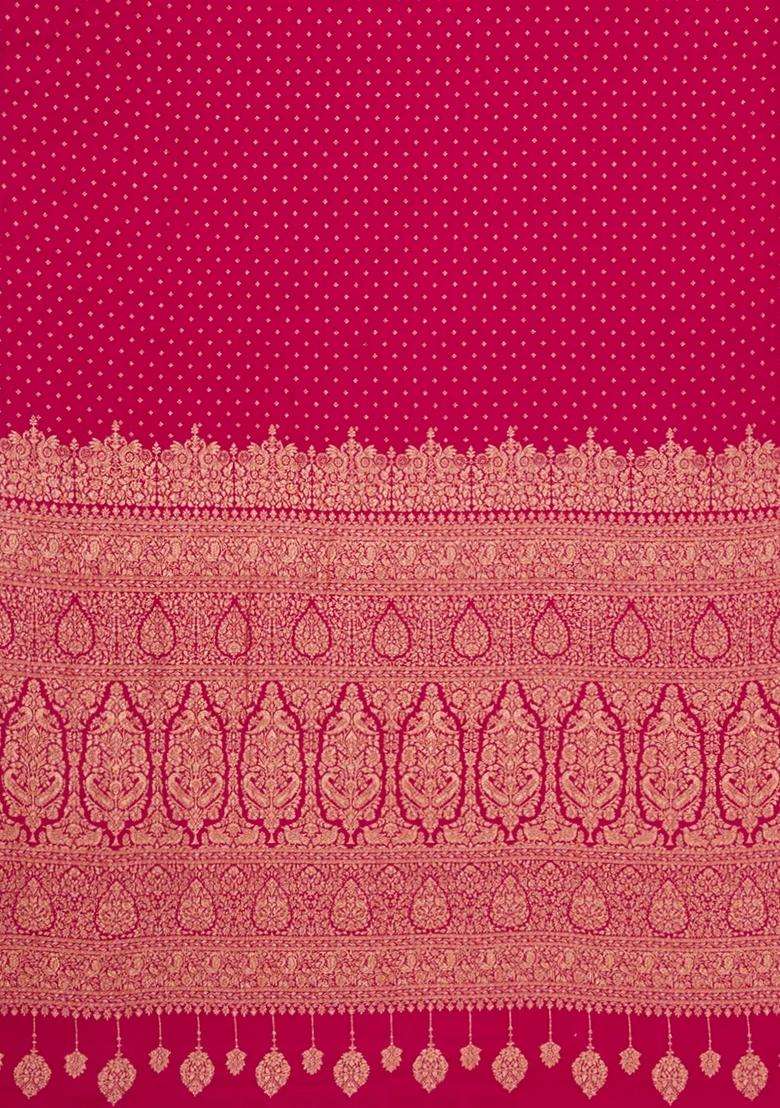 Pink Handloom Banarasi Khaddi Georgette Silk Saree With Zari Border With Buttas And Brocade Design For Women - Indya